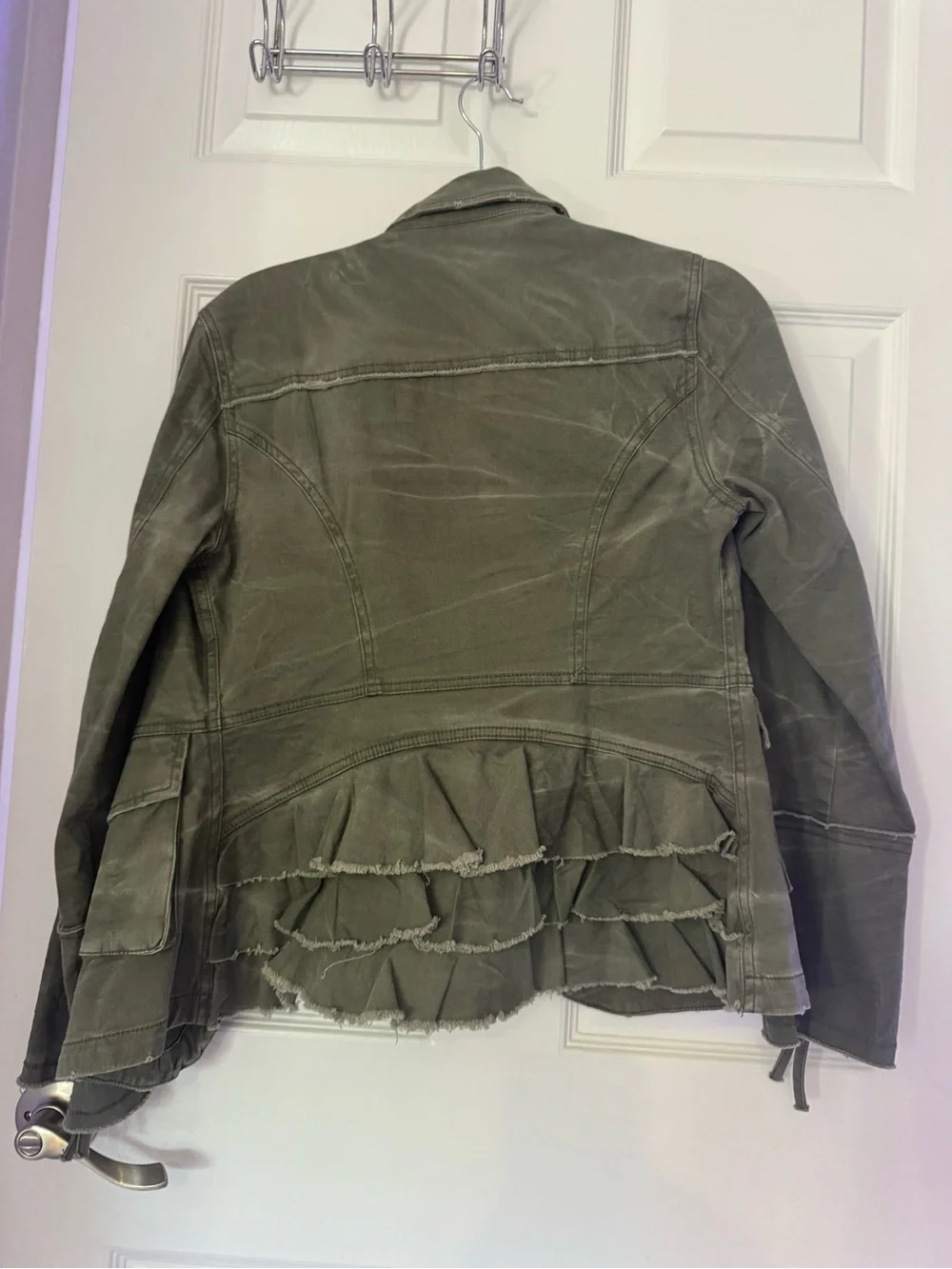 Free People Olive Green Utility Jean Jacket with Lace-Up Cuffs - Picture 2 of 3